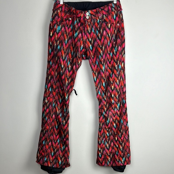 B by Burton Dry Ride Ski Snow Adjustable Pants Size M Red Black Print Pockets - Picture 1 of 16